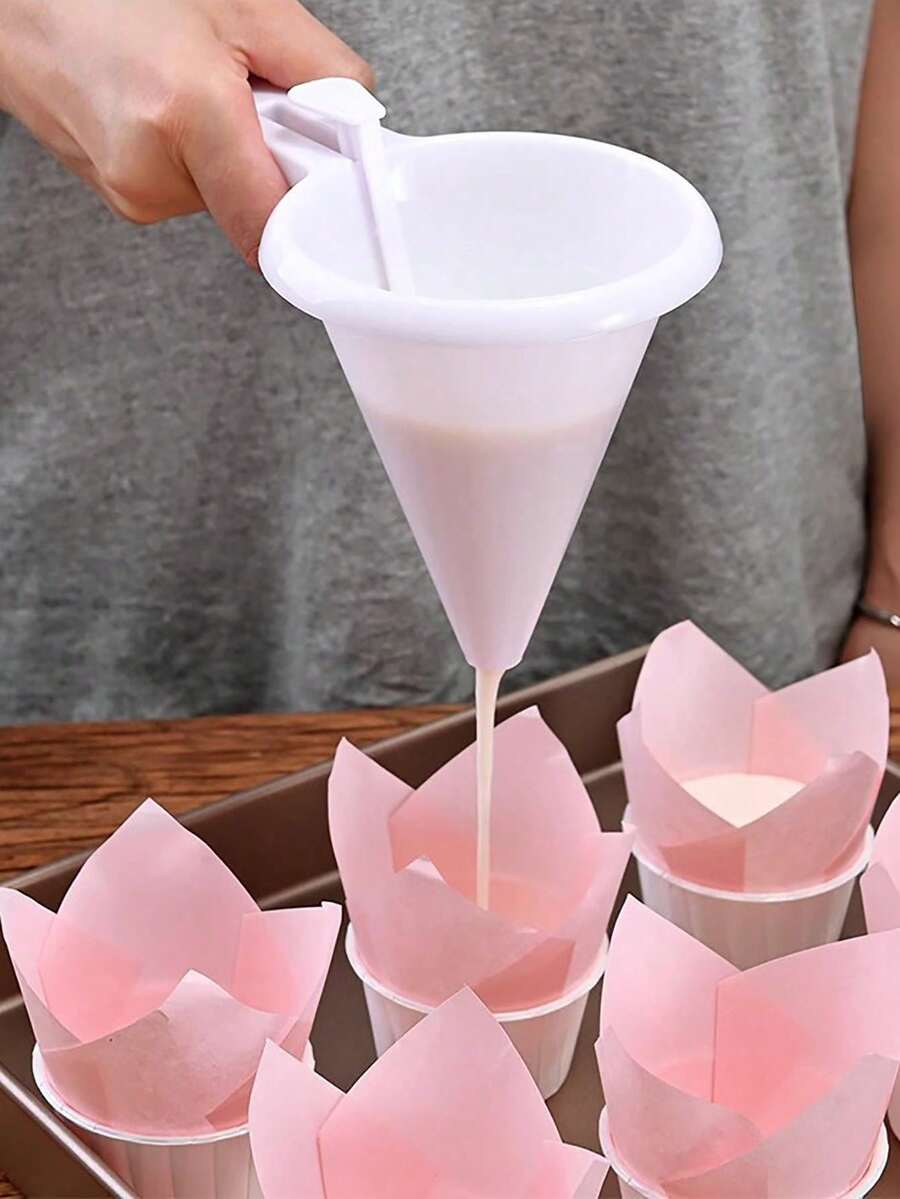 1/2pcs Funnel-Shaped Batter Dispenser, Paper Cup Cake Batter Funnel With Control Valve, Adjustable Dispensing To Prevent Batter Overflow And Dripping