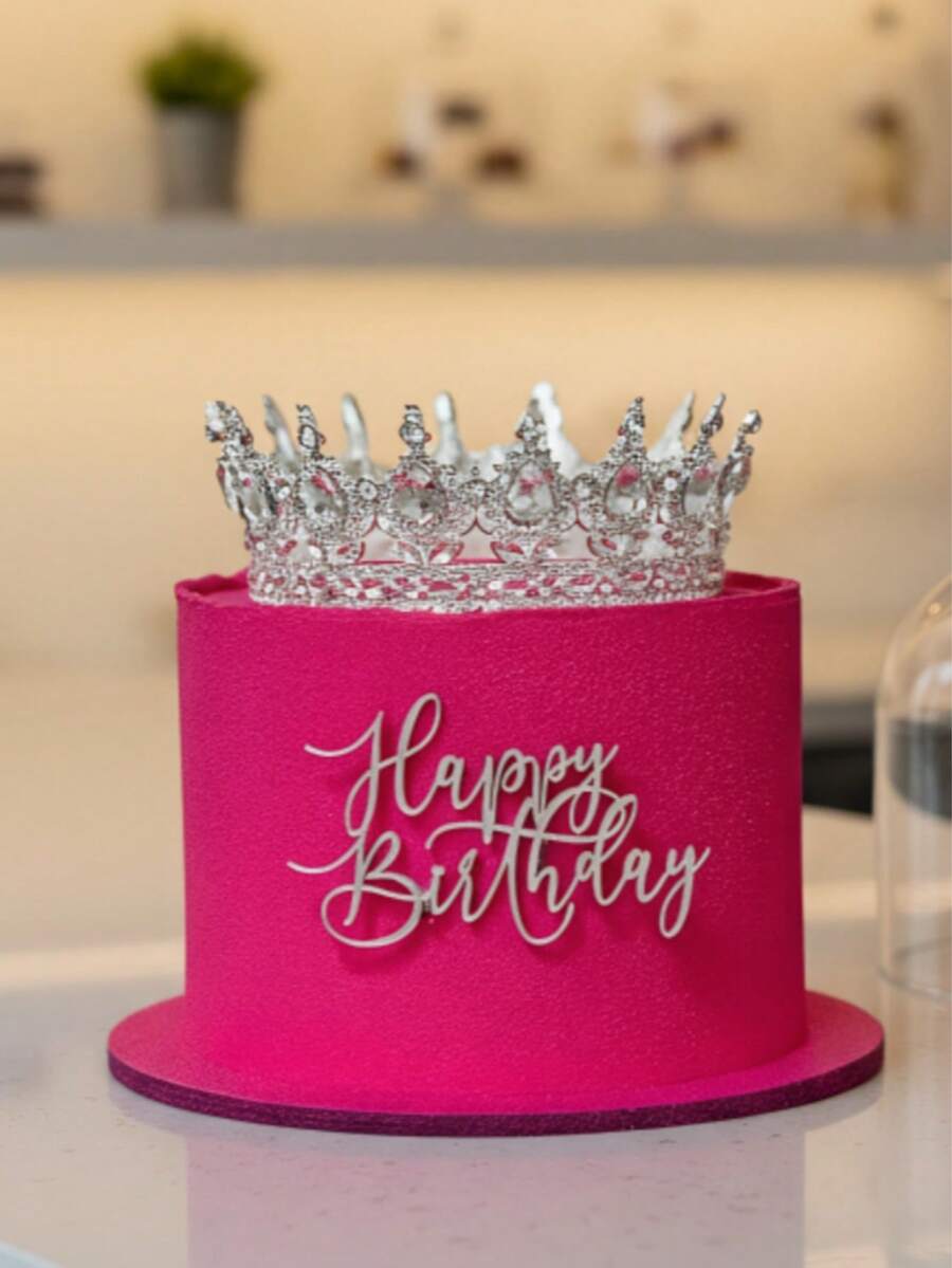 1个银色“生日快乐”蛋糕装饰插牌，亚克力字母蛋糕装饰，生日派对蛋糕配件，烘焙用品，厨房装饰，必备蛋糕装饰用品，适合节日礼物和派对装饰 - StyleB - 查看 1