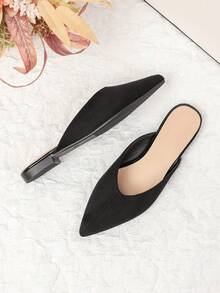 Women's Pointed Toe Mule Slippers, 2026 New Spring/Summer Outdoor Flat Soft Bottom Fashion Slouchy Slip-On Shoes, Large Size 41-43 - Black - View 3