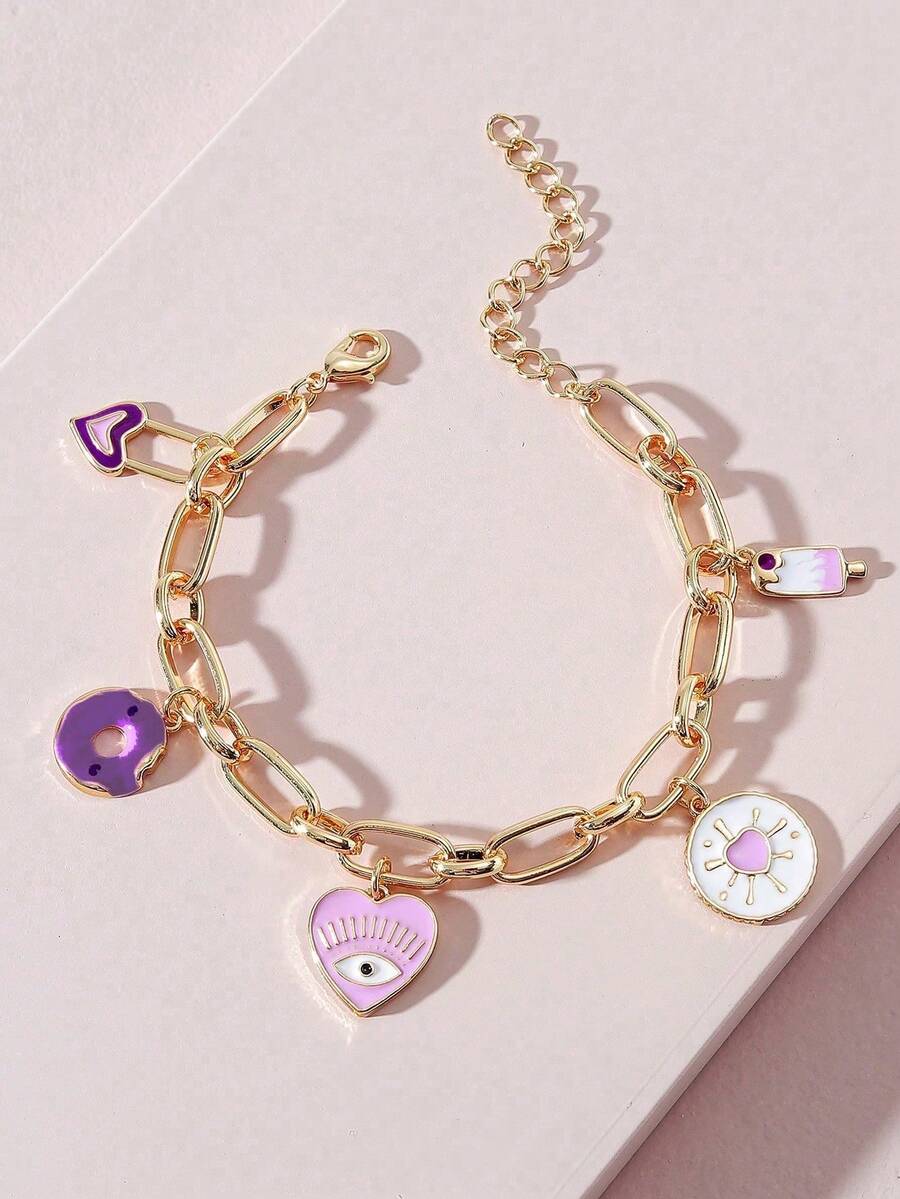 1pc Heart-Shaped Decorative Bracelet, Suitable For Daily Wear - Multicolor - View 1