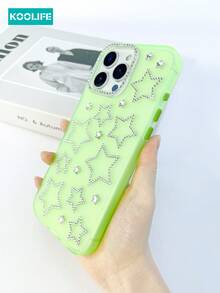 Koolife 1 件装闪亮迷你星星水钻手机壳，糖果色，PC+TPU 材质，钻石摄像头边框，半透明磨砂，防摔手机壳，适用于苹果 17/17 Pro/17 Pro Max - 綠色 - 查看 5