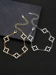 2pcs/Set Fashionable Classic Lucky Clover Inlaid Crystal Bracelet Set - Gold and Silver - View 6
