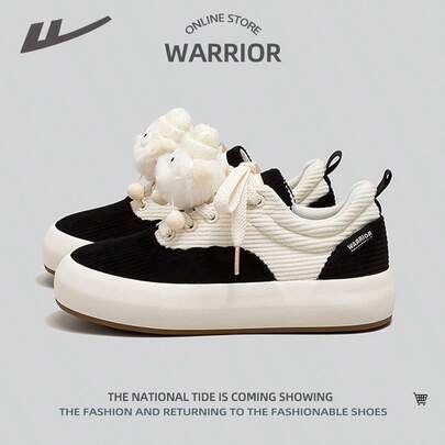 WARRIOR 1 Pair Women's Low-Top Thick-Soled Casual Canvas Sneakers, Cute Style For Daily Wear