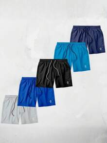 KIT OF 5 Men's Shorts In Tactel Elastane Resin, Casual, Comfortable With Pockets - Turquoise/Royal/Gray/Navy/Black - View 2
