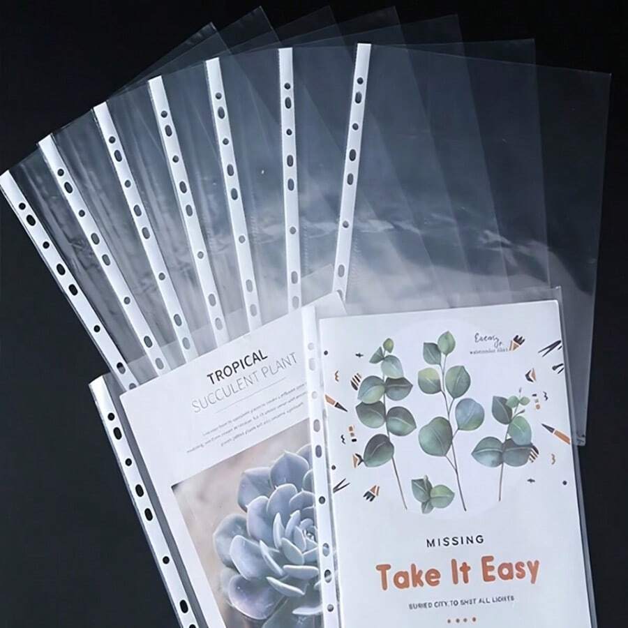 10个/50个/100个装 11孔透明A4塑料文件夹，A4活页袋，白色内页收纳袋，保护膜封套，文件袋，文件保护套，带打孔，经久耐用且可堆叠，适用于办公室整理，兼容多种文件保护套，提升工作空间美观度和工作效率，桌面文件收纳盒 - 11孔透明文件袋 - 查看 1