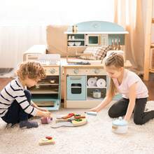 Robotime Robud Kids Wooden Toy Kitchen Set – Light Blue Dreamy Kitchen, Includes 15+ Pieces, Kitchen Games, Role-Playing Suitable For Children Aged 3 And Up - Baby Blue - View 10