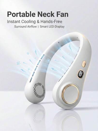 GICOOK Ventilateur de cou portable, ventilateur de cou sans lame rechargeable USB à 5 vitesses, appareil de refroidissement silencieux pour l'extérieur/le bureau, longue durée de vie de la batterie, cadeau pour petit ami/petite amie