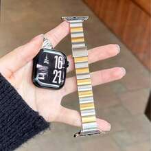 Dây đeo kim loại cao cấp, tương thích với Apple Watch Series 1-9 / Ultra/SE, phù hợp với các kích thước 38mm 40mm 41mm 42mm 44mm 45mm 49mm, chất liệu chống mài mòn và chống trầy xước, dây đeo thép không gỉ phong cách doanh nhân sang trọng, thiết kế hai tông màu thời trang, dây đeo đồng hồ kim loại. - Vàng và bạc - Xem 7