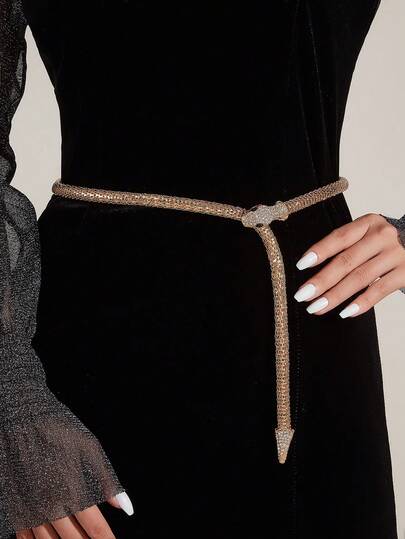 1pc Women's Snake Magnetic Buckle Adjustable Waist Belt, Glittering Accessory For Rave, Coachella Music Festival, Party Night