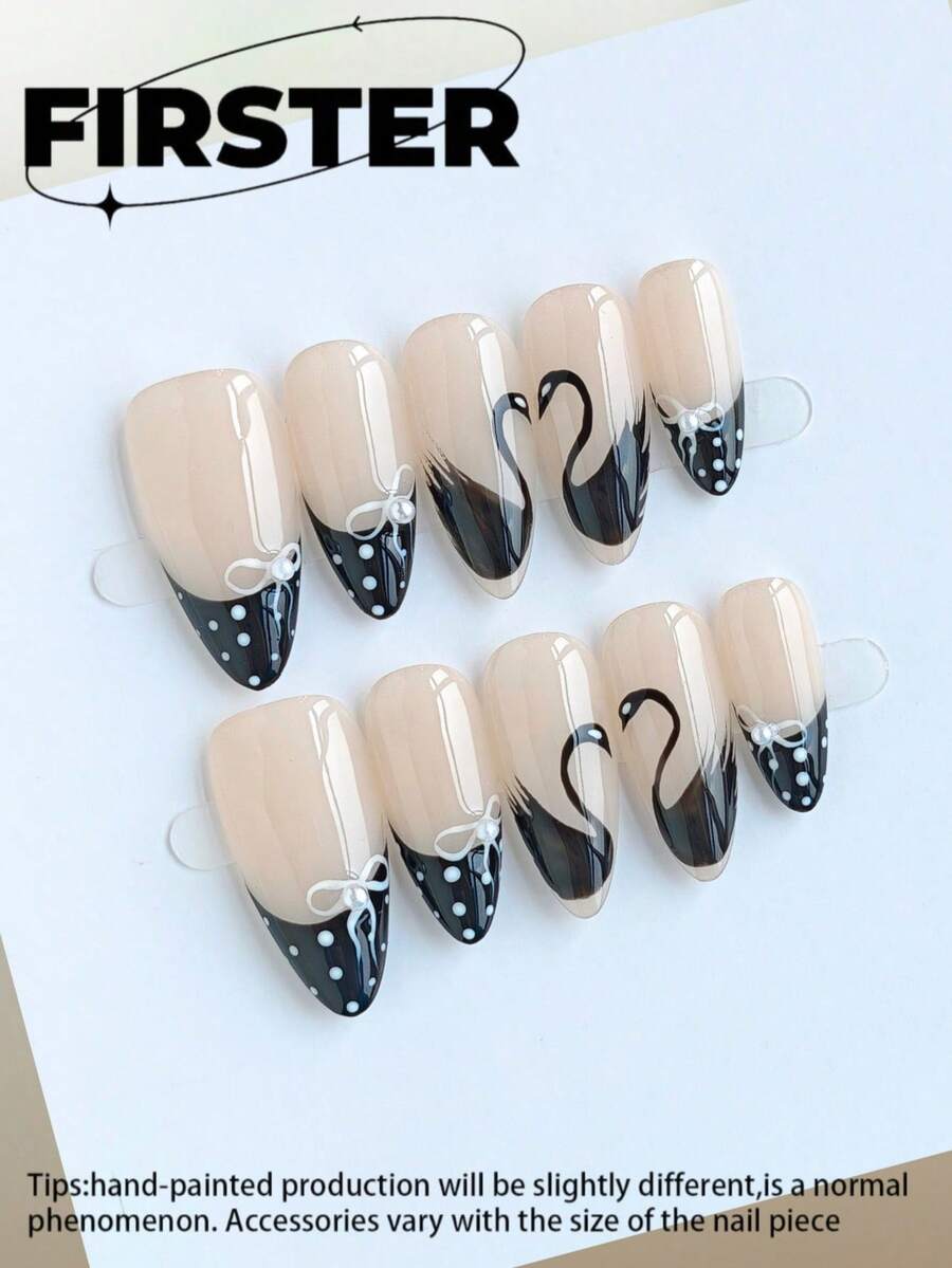 10 miếng dán móng tay hình hạnh nhân thủ công, kích thước trung bình, dùng trong nghệ thuật vẽ móng, sơn móng tay màu trắng, kiểu dáng tối giản dùng hàng ngày, dán móng tay mùa đông, móng bóng, kiểu móng Pháp, móng chấm bi, dụng cụ làm móng, thích hợp cho tiệc tùng, lễ kỷ niệm, sử dụng hàng ngày, bao gồm dụng cụ, món quà tuyệt vời cho phụ nữ và các cô gái.