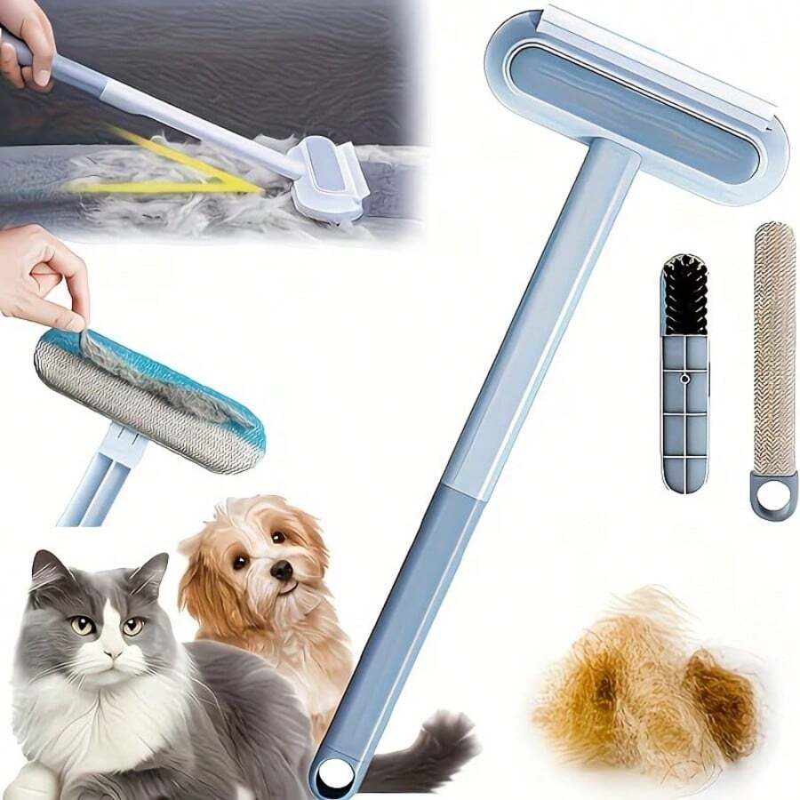 Cepillo de limpieza de pelo de mascota, adecuado para gatos y perros | Cepillo y peine de doble función, cepillo de cerdas grises lavable, mango de plástico resistente - Cepillo de algodón reutilizable, adecuado para alfombras y decoración del hogar - Herramienta eficiente de limpieza de pelo