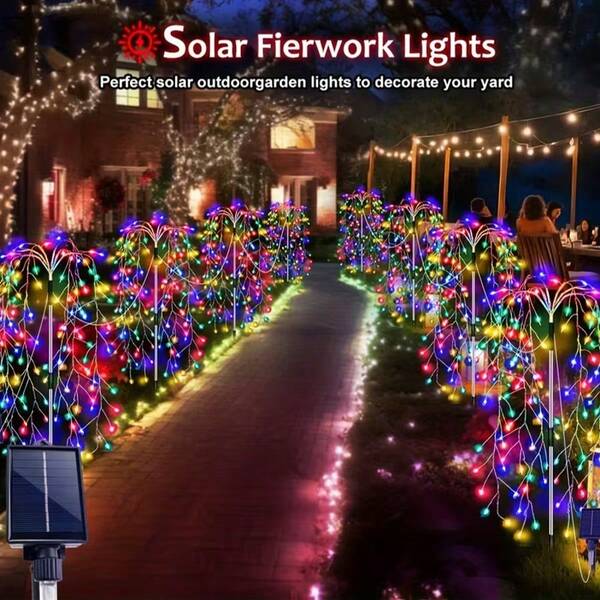 3 piezas Luces solares de fuegos artificiales para exteriores, 300 luces de césped, luces de fuegos artificiales solares con 8 modos de parpadeo, adecuadas para villa, jardín, balcón, fiesta de vacaciones, decoración navideña (con batería)