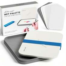 Palet húmedo para pintar miniaturas Paleta seca y húmeda 2 en 1 con tapa incluye 100 piezas de papel de paleta 4 esponjas - Gris y blanco - Ver 8