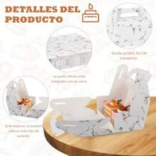 50Pcs Cajas para Dulces Cajas para Postres Caja de Cartón Tipo Box Lunch con Asa Cajas de Regalo para Fiestas para Regalos Fiestas y Eventos 16.2 * 9 * 16.2cm Mármol - Mrmol - Ver 3