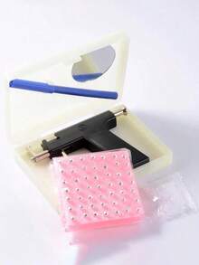 1 Set 98pcs Reusable Ear, Body, Nose, Navel, Lip, Tongue Piercing Gun Machine Supplies Toolkit, Includes Earrings, Professional Sterile Piercing Tools - 藍色 - 查看 7