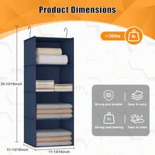 Organizador colgante de clóset 4 estantes estantes plegables de fácil montaje para ropa bolsos zapatos y accesorios tela de tela Oxford lavable azul marino - 4 estantes - Ver 3