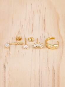 3件組不鏽鋼馬眼形CZ花瓣花朵槓鈴螺絲球平背耳釘，18K鍍金，女款軟骨穿刺耳飾 - 金-26# - 查看 4