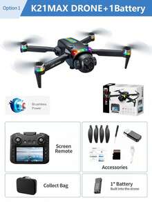 AXNEN 升级版 2026 K21MAX 无刷四轴飞行器无人机,配备 4.3 英寸实时视频传输屏幕遥控器、LED 灯、智能避障、无刷电机、电子可调双镜头、重力感应、2.4G 信号、特技翻转功能 - 查看 15