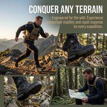 ESDY 男士户外徒步防护鞋 - 野外探险徒步狩猎防滑鞋 - 迷彩战场旋转自动扣系带战术训练靴 - 黑色 - 查看 8