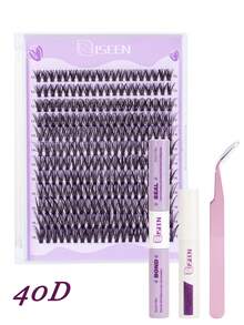 1200pcs/Set, 240pcs/Set, 120pcs/Set Faux Mink Cluster Eyelash Extension Kit, 30-40-50-80D Curl, Cartoon Style Cluster Eyelashes Set, Includes Adhesive, Remover, Tweezer, Soft & Crossover Daily Cluster Eyelashes, Convenient DIY Eyelash Makeup Tool - Purple - View 6