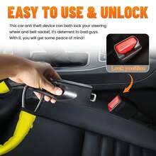 DualGuard Car Steering Wheel & Seat Belt Lock - 17" Universal Anti-Theft Device For Vehicles, SUVs, Golf Carts | Compact & Lightweight Security Lock With Multi-Function Keys (Yellow) - 黃色的 - 查看 6