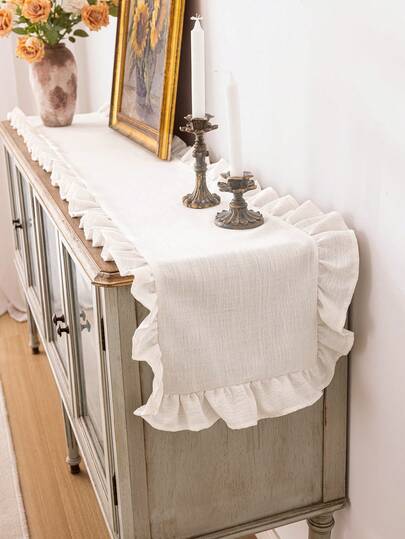 1 pieza Camino de mesa con pliegues y fruncidos, estilo vintage francés para decoración de fiesta de cumpleaños, boda, sala de estar y comedor