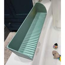 1 件装硅胶浴缸防溅挡板 - 防水屏障，带 4 个吸盘，浴缸置物架，浴缸游戏托盘，浴缸边托盘，浴室必备品，蓝绿色 - Aqua - 查看 10