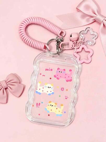 Transparent Cat Pattern Card Holder With Retractable Lanyard And Wrist Strap - Made Of Clear PVC Material, With Safety Lock Mechanism, Anti-Theft Design, Durable For Student ID, Meal Card, Access Card, Etc.