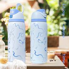 O-Wal-A Blue Ribbon Water Glass Vacuum Flask With Straw 24oz/32oz,Can Be Used For Outdoor Sports, Heat Preservation Time Cold And Hot Water Can Be Insulated, Frozen Drinks, Beautiful Appearance, Exquisite Workmanship, Suitable For Camping, Work, Indoor Use. - 藍白色 - 查看 4
