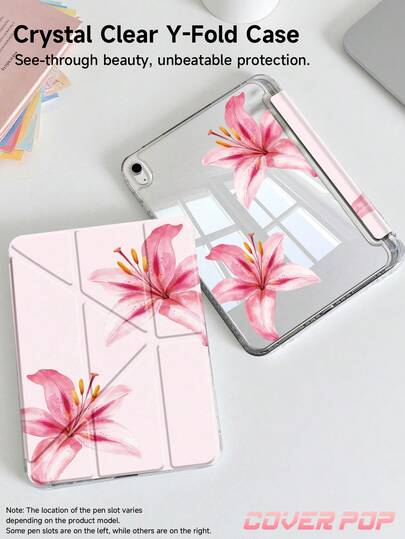 水彩芙蓉花图案平板电脑保护套，兼容 iPad Air 11 英寸 M3 2025 / M2 2024、Air 第五代 2022、(A16) 11 英寸第十一代 2025，兼容三星 Galaxy Tab、Kindle Paperwhite 第十二代 2024，透明背壳，时尚图案保护套，支持自动睡眠/唤醒功能，气囊保护，适合送礼和办公使用。