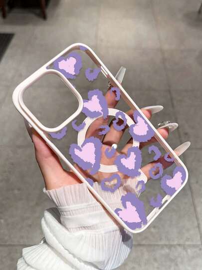 甜美清爽的薰衣草爱心图案磁吸防摔手机壳，支持无线充电，兼容三星S24/S25/S23 S系列和A55/A15/A15 A系列，17、16 Pro Max、14/13、12、11 Pro Max、15 Pro Max、17 Pro Max，可作为生日礼物送给女友、男友或自用