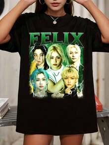 Vintage 90s FelixSS StraysKids T-Shirt, Bootleg Style Unisex Tee - 黑色 - 查看 1