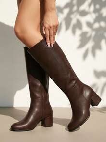 Botas para dama Tacón bajo Clásicas Formales - Marrón - Ver 2
