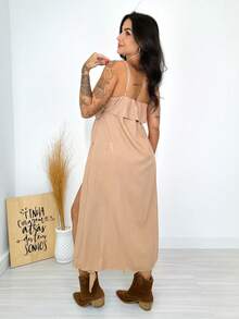 Bata Túnica Babado Alongada Alcinha Boho Chic - Bege - Visão 3