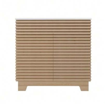 Freestanding Vanity Unit 91 X 46 X 86.5 Cm, Double Doors With Soft-Close Hinges, Integrated Shelves, 3D Horizontal Uprights And Tall Legs, Integrated Basin, Natural Finish