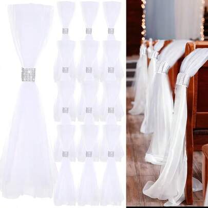 1 chiếc ghế cưới có nơ, trang trí lối đi lễ cưới, nơ bằng vải tuyn satin trắng với lớp bọc kim tuyến, trang trí nhà thờ cưới, tiệc cô dâu.