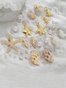 21pcs/Set Bohemian Fashion Beach Vacation Style Shell, Seashell, Faux Pearl, Starfish Mixed Alloy Accessories Set For Women - Ocean Shell Set - View 2