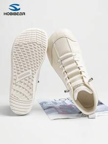 HOBIBEAR Giày thể thao cao cổ unisex, bản rộng, màu be, dây buộc co giãn, kiểu dáng casual, phù hợp cho sinh viên và đi làm. - màu trắng ngà - Xem 2