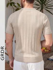 GRDR 男士夏季针织纯色罗纹短袖毛衣，运动休闲风，适合户外活动 - 杏色 - 查看 6