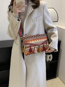 Bolso de hombro tipo sobre con flecos, bolso cruzado retro elegante de moda, nueva llegada de primavera 2026 - Naranja - Ver 7