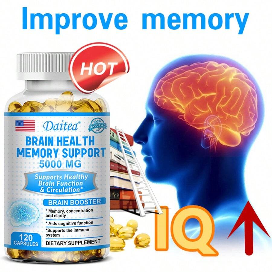 Brain Health Supplement - Suitable For Men And Women - Contains Ginkgo Biloba Extract To Support Healthy Memory, Focus, Immune System, And Sleep Quality - 120 Softgels - 1 chai - Xem 1