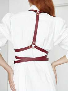 1件装女士黑色朋克风X型露背性感吊带，适合派对、音乐节、摄影、舞台表演、日常穿着、约会、聚会等场合。 - 紅色 - 查看 3