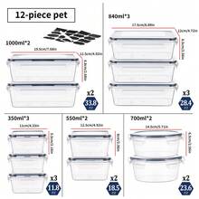 12pcs Round & Rectangular Food Storage Containers, Suitable For Refrigerator, Freezer, Microwave, Leak-Proof Meal Prep Boxes, PP Material For Food Contact, For Vegetables, Fruits, Leftovers, Soups, Comes With Stickers And Pen - Clear - View 3