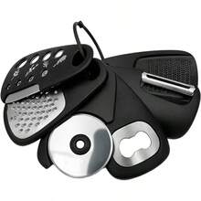 黑色六件套独特厨房小工具套装，可堆叠节省空间，包括刨丝器、削皮器、披萨刀和开瓶器 - 彩色 - 查看 6