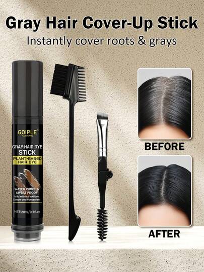 Goiple 1支/3支装白发染发棒，临时染发棒，液体染发笔，20毫升/0.7盎司，防水防汗可水洗染发棒，瞬间遮盖白发根，打造自然妆效，持久修护发根，适合日常造型。3件套包含染发笔、多功能定型刷和多功能眉刷。