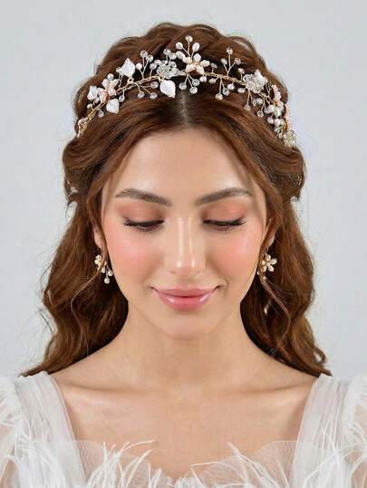 1 st lyxigt elegant legeringsblomdekor med strassutsmyckat brudhårband, lämpligt för fester, fotograferingar, galor