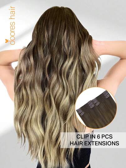 DOORES 6PCS (With 12 Clips) Clip In Human Hair Extensions 12-24 Inch Seamless Remy Human Hair Extensions Double Weft Clip Ins For Women Daily Use ,Add Thickness & Length, For A Natural Look