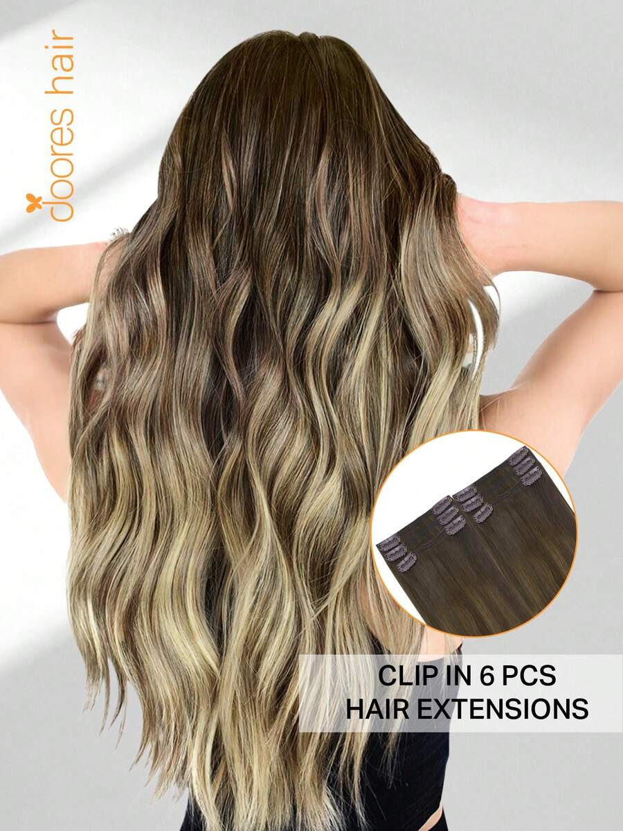 Bộ 6 lọn tóc nối DOORES (kèm 12 kẹp), tóc thật liền mạch, dài 12-24 inch, hai lớp, thích hợp cho nữ sử dụng hàng ngày để tăng độ dày và chiều dài, tạo vẻ ngoài tự nhiên.