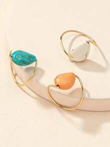 3pcs/Set Bohemian Beach Style Turquoise Rings Set, Fashionable Personalized Jewelry Gift Suitable For Daily Wear, Commuting, Vacation, Perfect For Party And Holiday, Multifunctional Accessory For Women's Casual And Vacation Outfits - MultiWarna - View 1