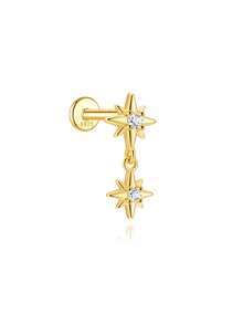 SereneSpark 1 đôi bông tai bạc 925 hình ngôi sao và mặt trăng lãng mạn đính đá Cubic Zirconia, kiểu dáng thả buông, dạng phẳng, thích hợp làm quà tặng Ngày của Mẹ cho phái nữ. Trang sức cao cấp. - Vàng - Xem 22